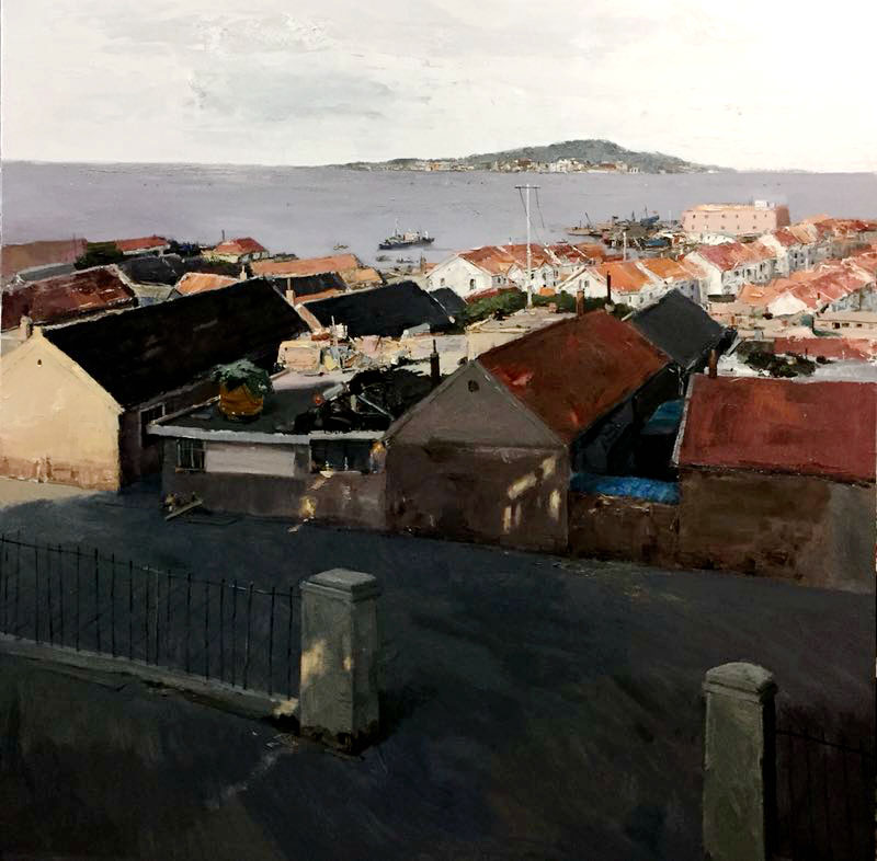 油画《渔村》